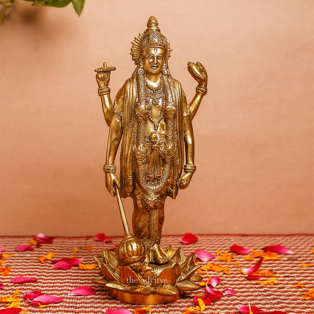 Visnhu,Nraayan,Hari,Pradyumna,Kamala-Natha,Brass Lord Vishnu Standing Statue On Lotus