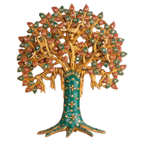 Brass Kalpavriksha Tree Table Décor with Stonework