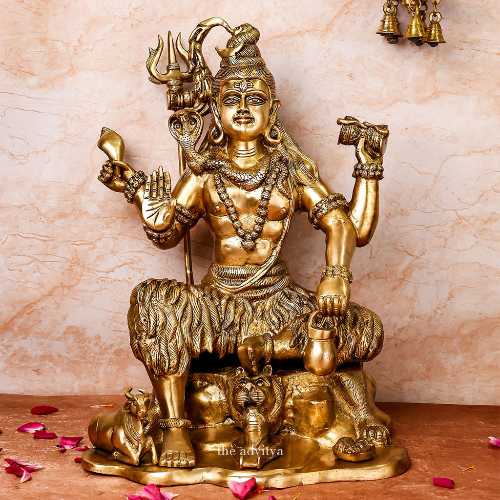 Brass Shiva on Lion Mat Large