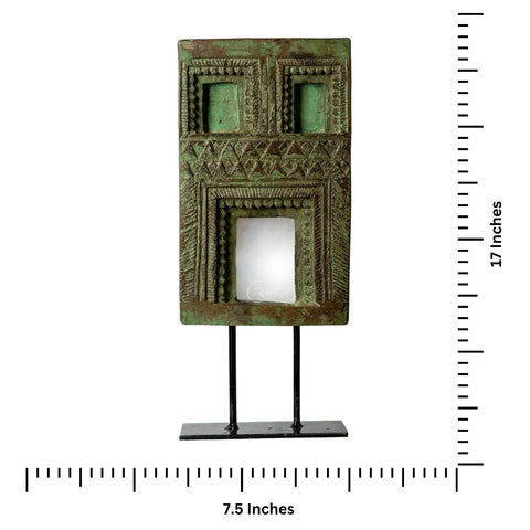 Wooden Mehrab Frame with Mirror - Jharokha on Iron Stand (Green)