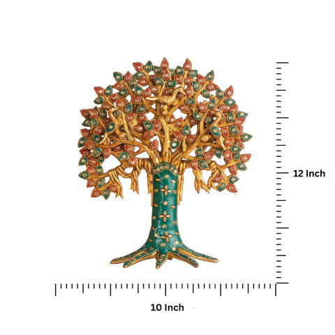 Brass Kalpavriksha Tree Table Décor with Stonework