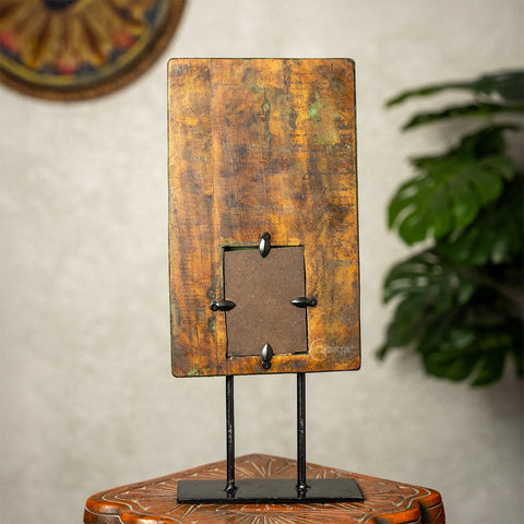 Wooden Mehrab Frame with Mirror - Jharokha on Iron Stand (Green)