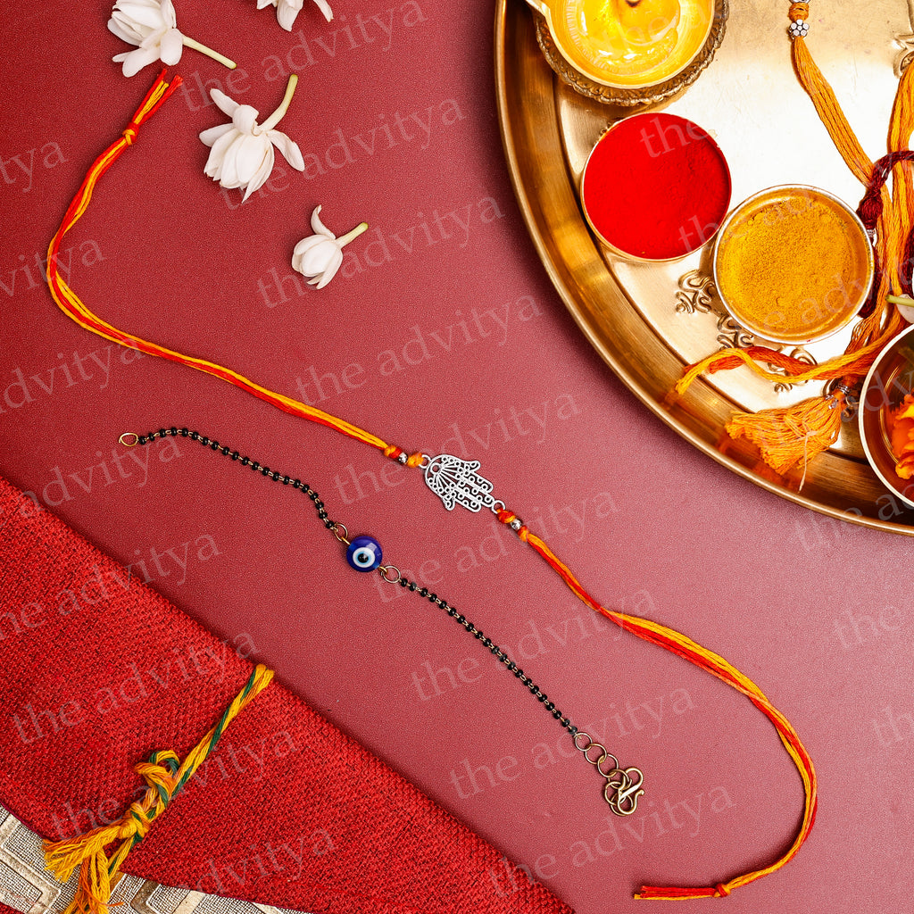 Rakhi ,Handmade rakhi, Rakhi Special Collection ,Rakhi Gifting,Evil Eye Hamsa Rakhi with Black Bracelet for Bhabhi