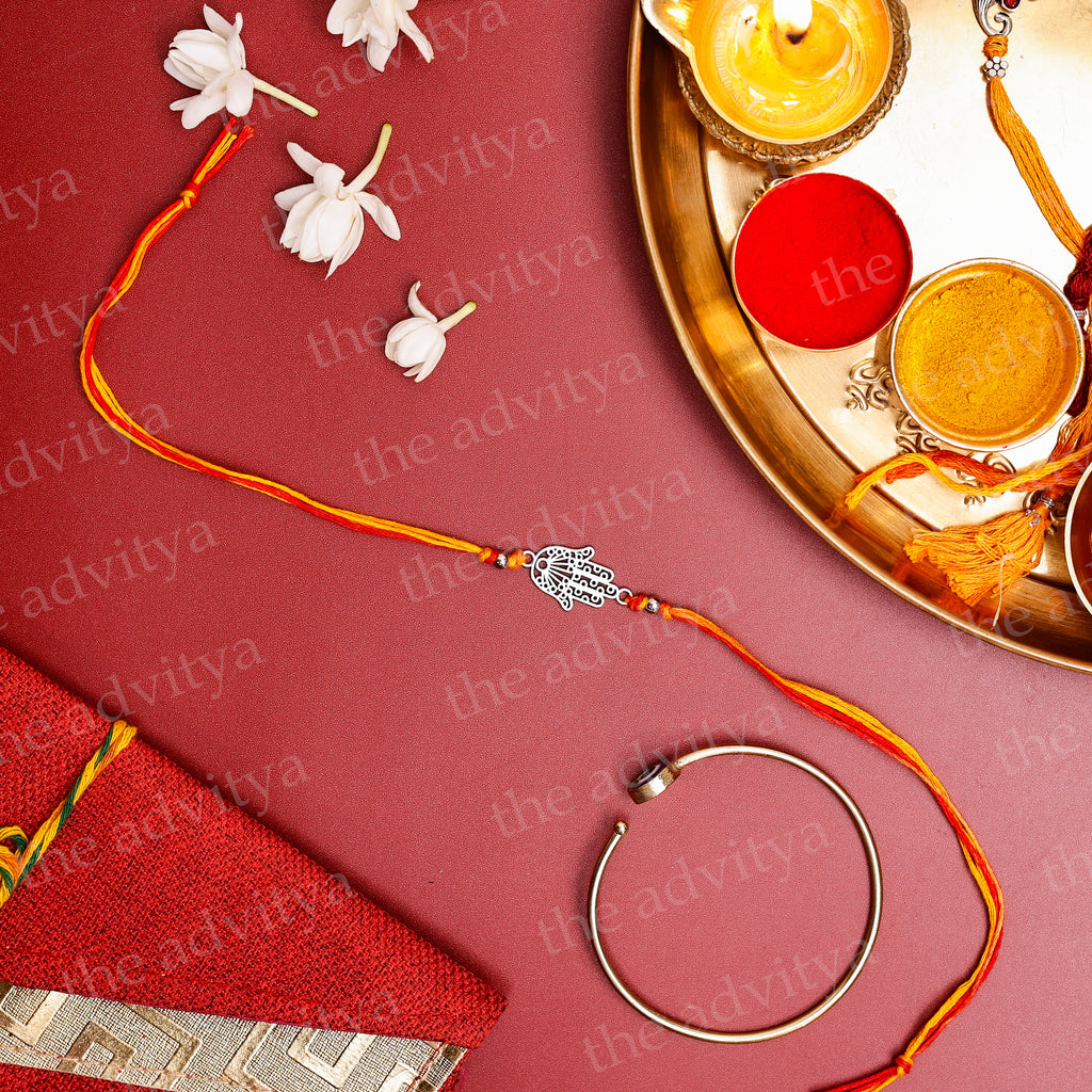 Rakhi ,Handmade rakhi, Rakhi Special Collection ,Rakhi Gifting,Evil Eye Hamsa Rakhi with Golden Kada for Bhabhi