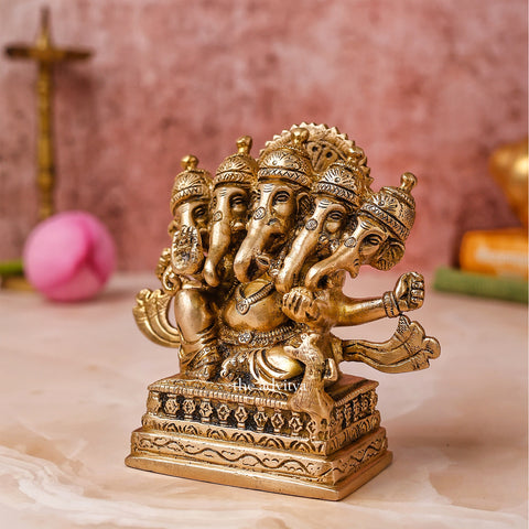 Vinayak,Vigneshwara,Vakratunda,Ganapati,Gajanand,Ganesha ,Pancha Mukha Ganesha Brass Statue