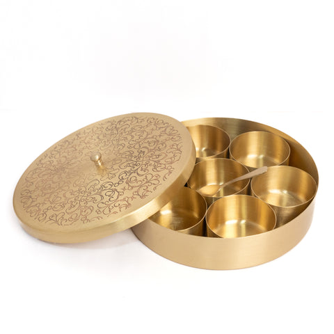 Brass Spice Box with Shubh-Labh