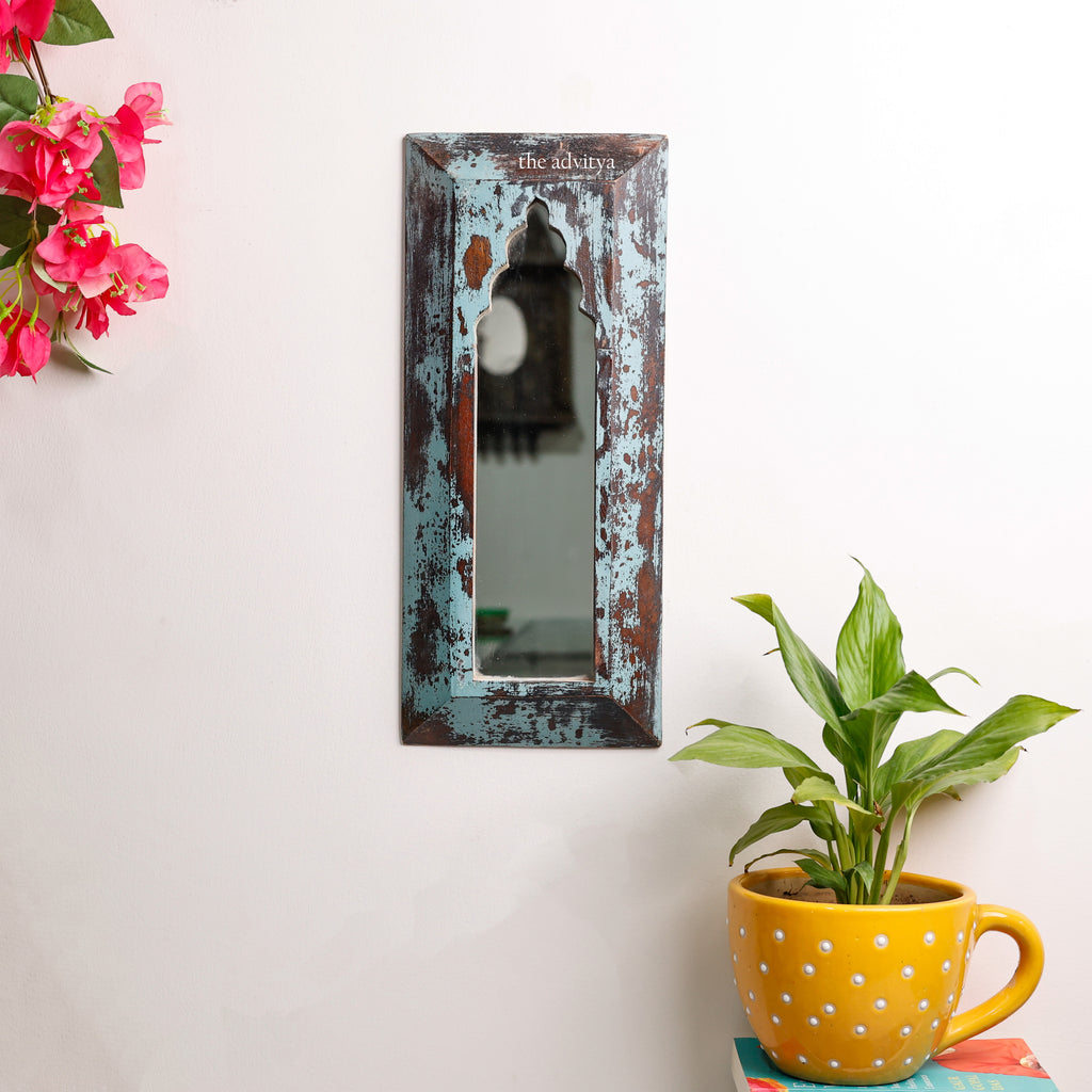 Blue Distressed Wooden Wall Mirror