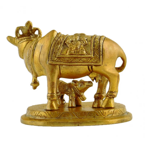 Mahishi,Kamdhenu, Kalyani,Gomata,Vasundhra,Brass Holy Kamdhenu Cow with Calf Figurine