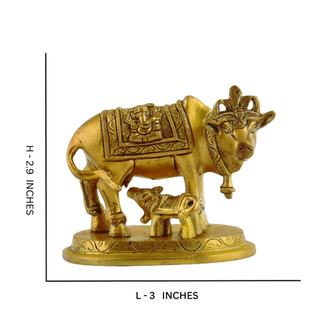 Mahishi,Kamdhenu, Kalyani,Gomata,Vasundhra,Brass Holy Kamdhenu Cow with Calf Figurine