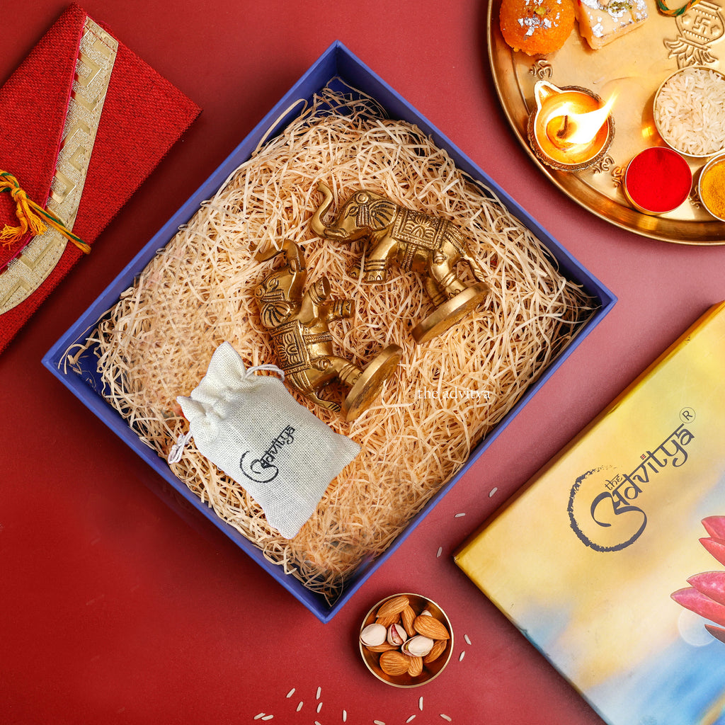 Diwali Hamper with Brass Elephant Pair and Almonds (75 to 100g