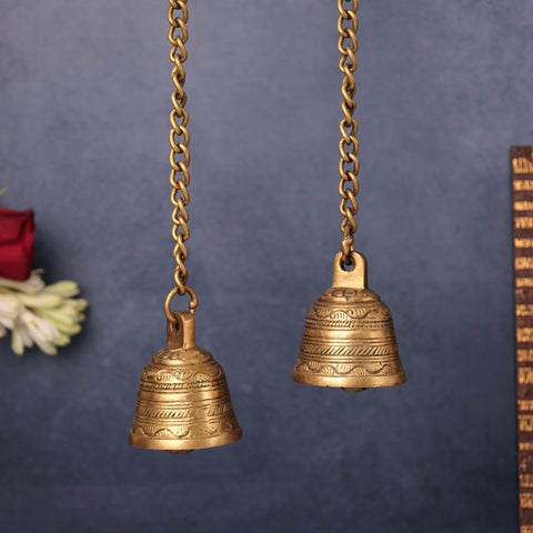 Handcrafted Hanging Brass Bell with Chain | Decorative Wall Hanging for Home Decor