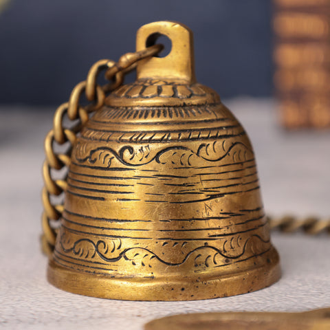 Handcrafted Hanging Brass Bell with Chain | Decorative Wall Hanging for Home Decor