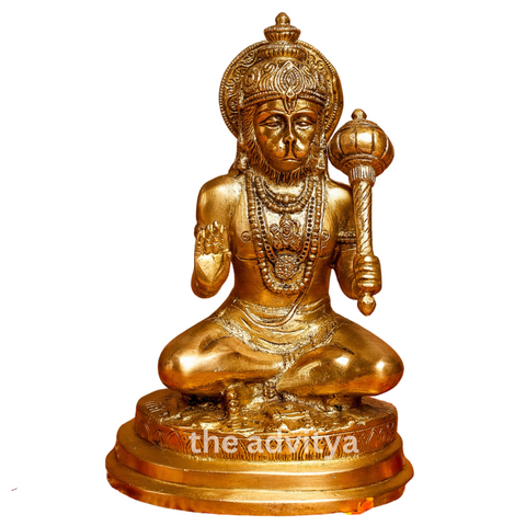 VeerHanumanta,Vayu Putra,Pawan Suta,Bajrangbali,Marutinandan,Brass Hanuman with Gada Sitting Statue