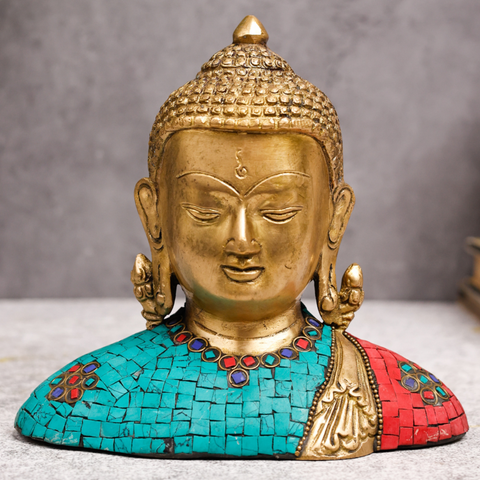 Brass Tibet Buddha Sculpture With Stone Work