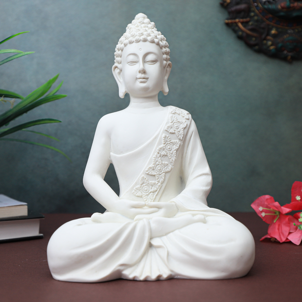 Polymarble White Meditation Buddha Statue