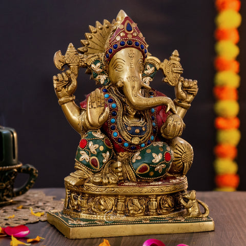 Mosaic Astha Vinayaka Ganesha Brass Statue