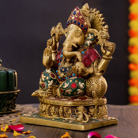 Mosaic Astha Vinayaka Ganesha Brass Statue