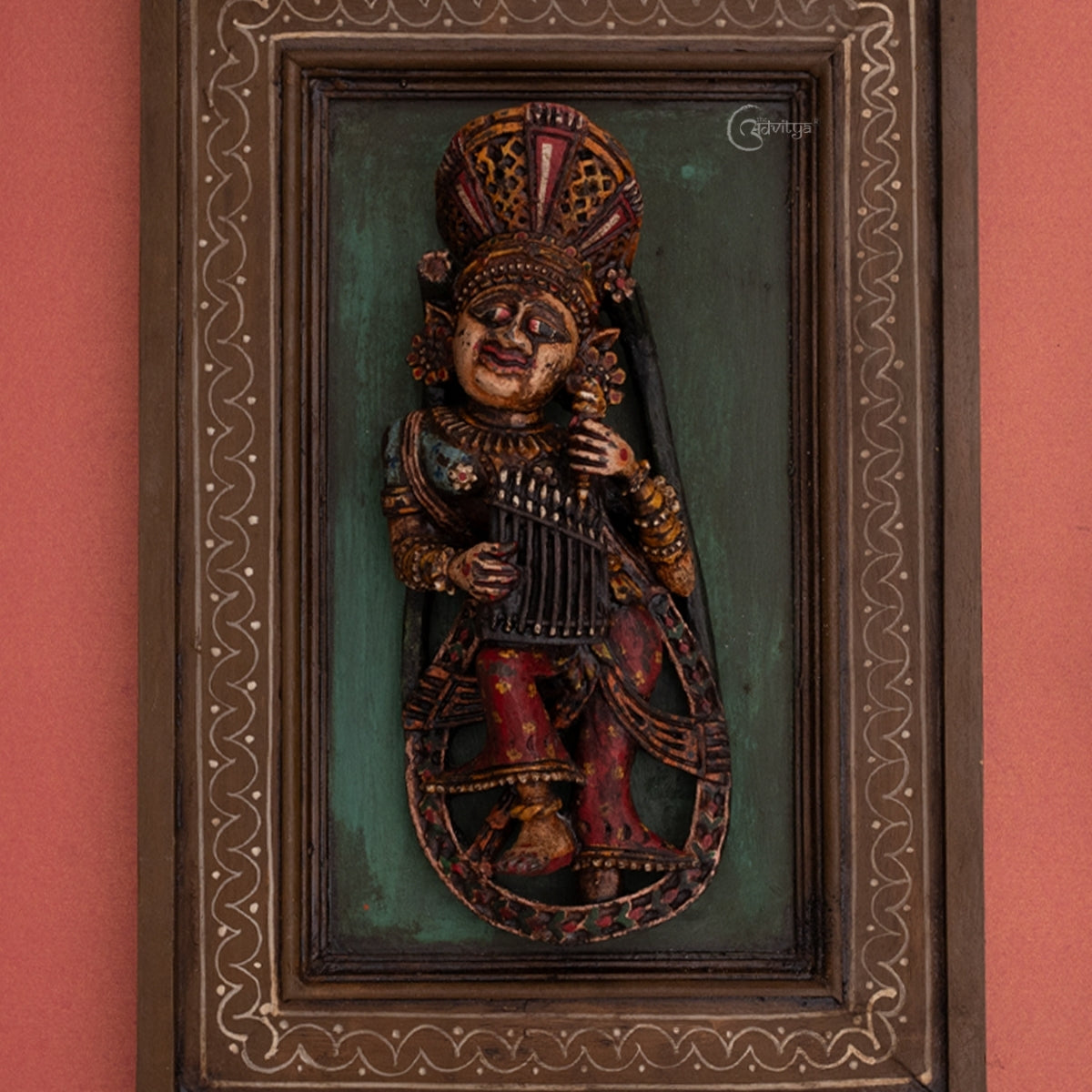 Wooden Musician Apsara Wall Art Frame