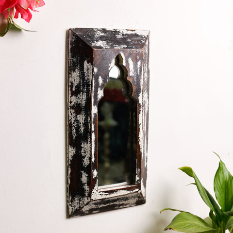 Black Distressed Wooden Wall Mirror