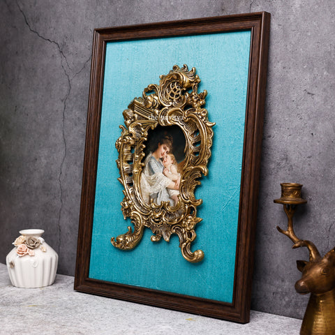 Antique European Regency Brass Prabhaval in Fabric Frame