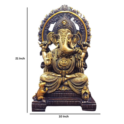 Brass Lord Big  Ganesha statue sitting on Singhasan