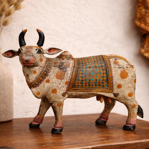 Nandi Sculpture Wooden | Sacred Shiva Bull Decor for Home and Temple | 19 inch
