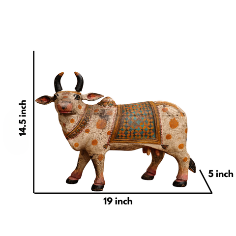 Nandi Sculpture Wooden | Sacred Shiva Bull Decor for Home and Temple | 19 inch