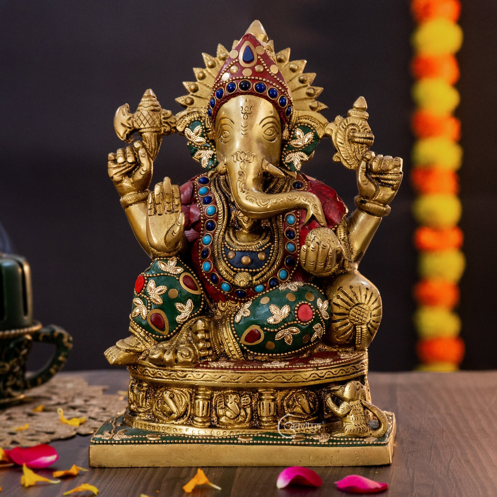 Mosaic Astha Vinayaka Ganesha Brass Statue