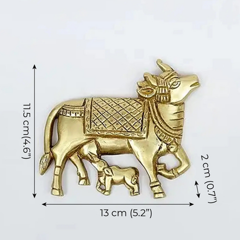 Brass Nandi Cow and Calf Wall Hanging – Traditional Indian Ethnic Home Decor Showpiece