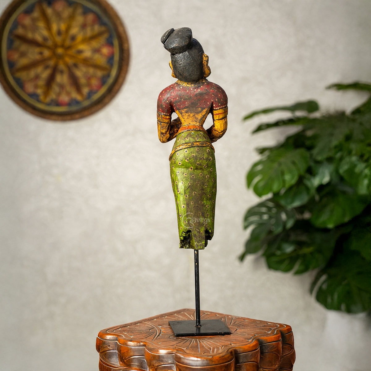 Mohenjo Daro Woman Wooden Statue on Iron Stand
