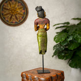 Mohenjo Daro Woman Wooden Statue on Iron Stand