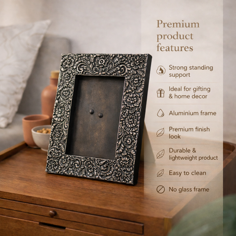 Photo Frame | Aluminium | Black | Table Decor | Gift - 6.5 X 8.5 Inch