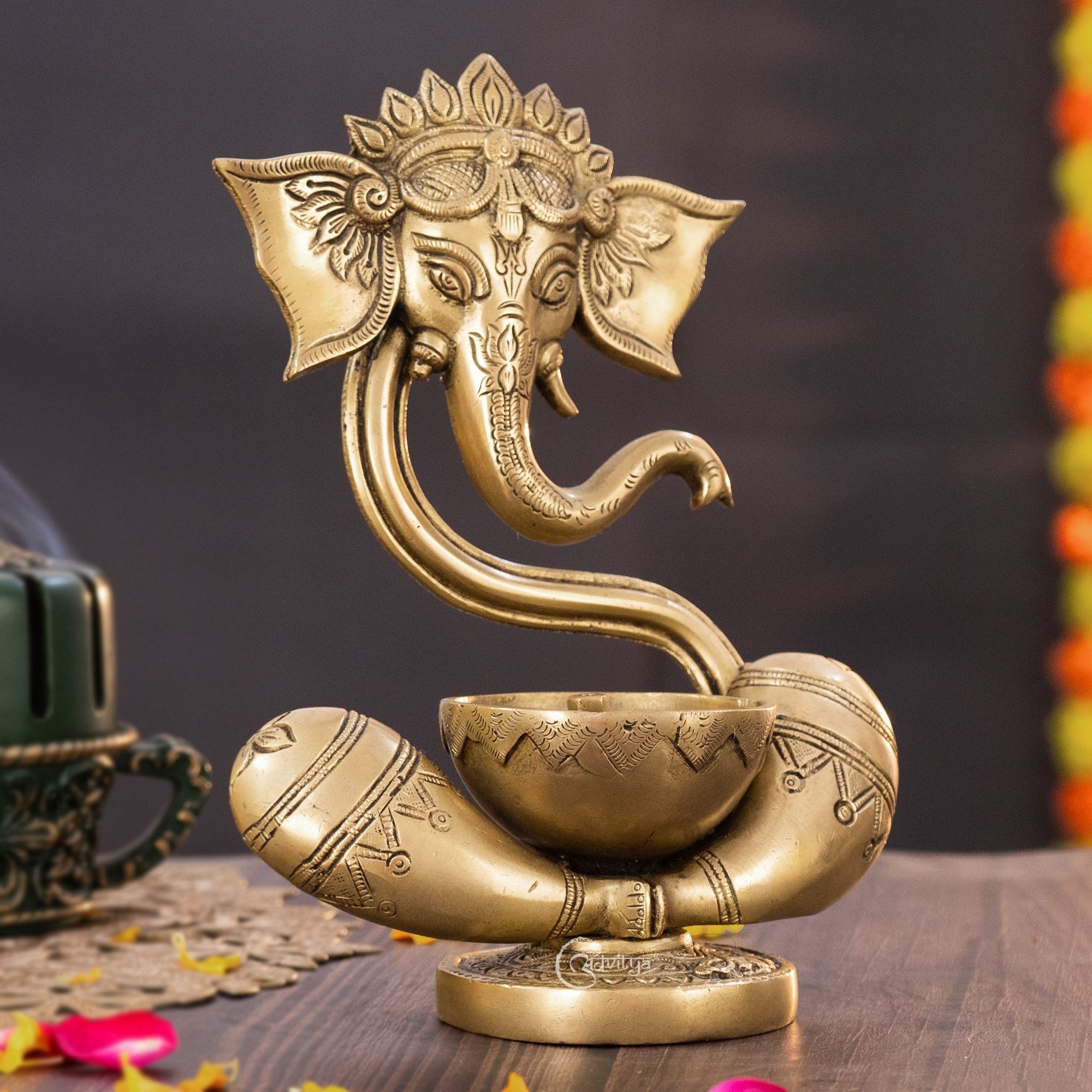 Brass Ganesha Idol with Akhand Diya