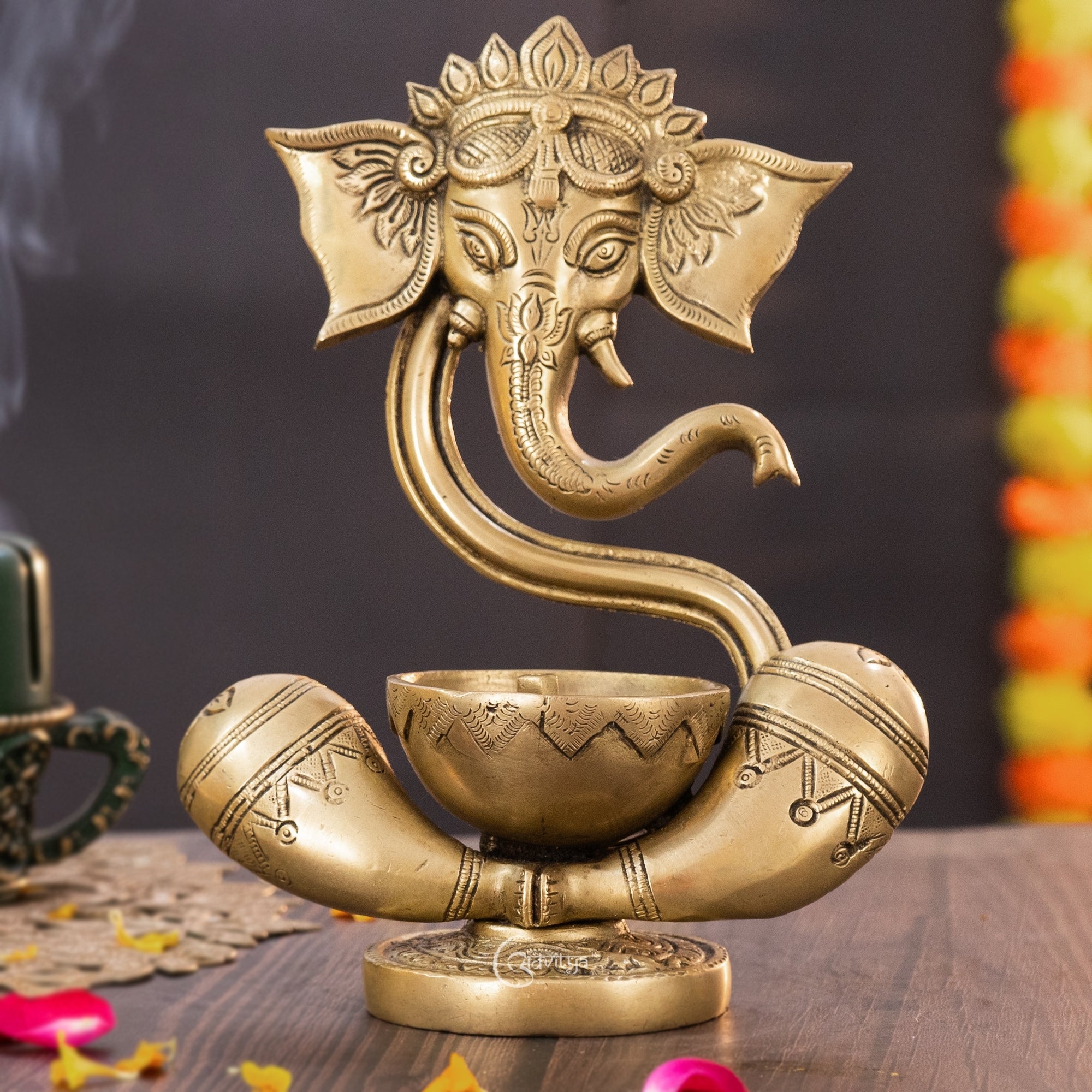 Brass Ganesha Idol with Akhand Diya