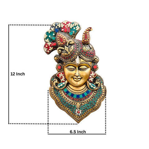 Brass Lord Krishna face Wall Hanging With Stone work