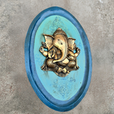 Green Wooden Art With Brass Ganesha
