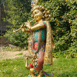 Stone Work Krishna statue With Flute On Lotus Base
