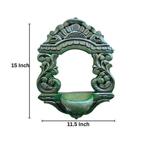 Wooden Carved Handpainted Green Bracket With Superfine Brass Ganesh Sitting On Lotus