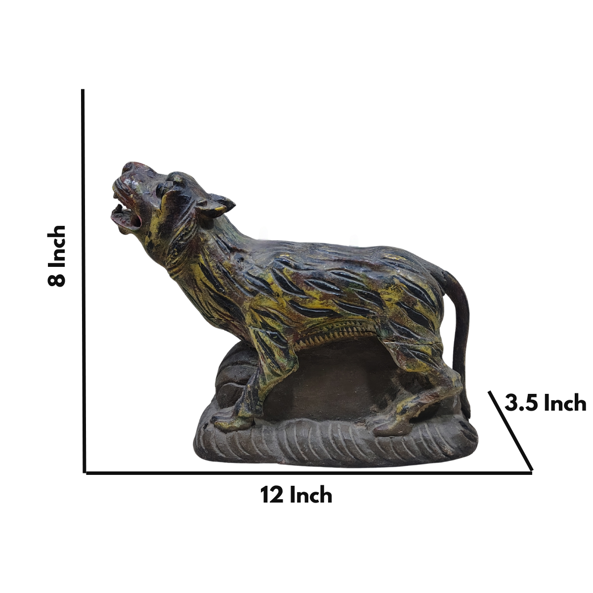 Tiger Figurine Wooden | Rustic Finish Decorative Showpiece for Home Decor | 12 Inch