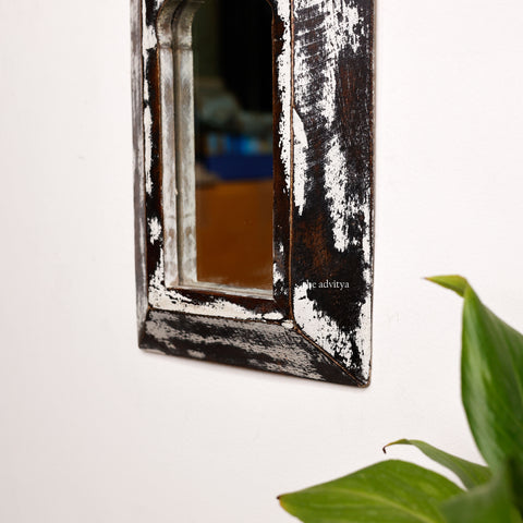 Black Distressed Wooden Wall Mirror