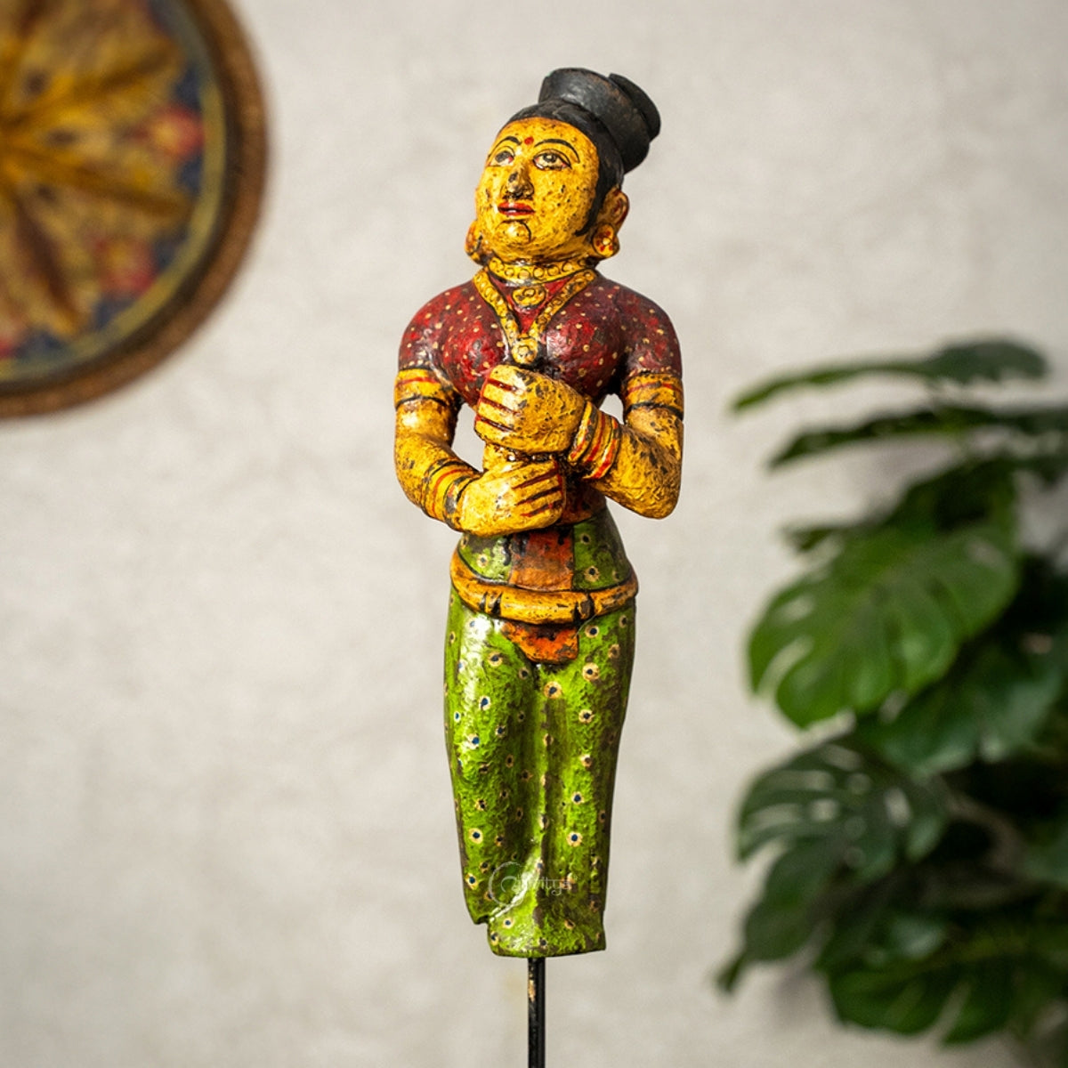 Mohenjo Daro Woman Wooden Statue on Iron Stand