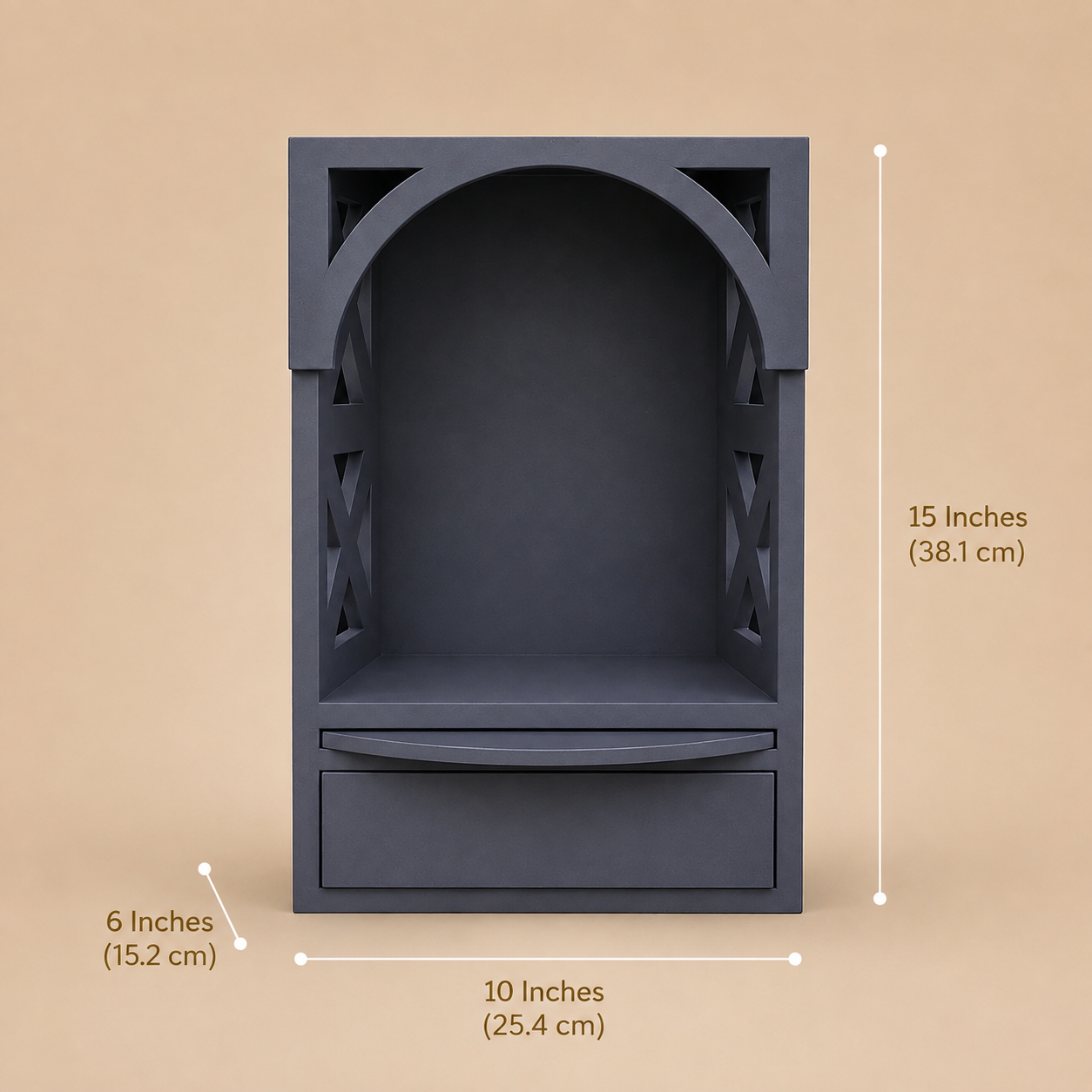 Arch Pooja Mandir with Drawer & Diya Tray Wooden at Home | 14.5 Inch