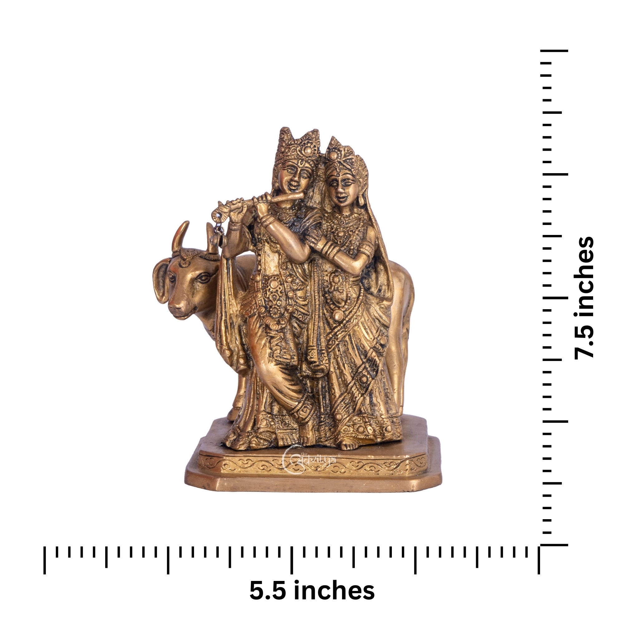 Radha Krishna Statue Divine Brass Pair with Cow