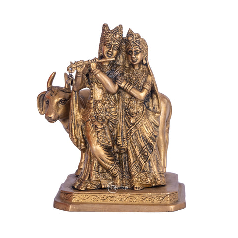 Radha Krishna Divine Brass Pair with Cow