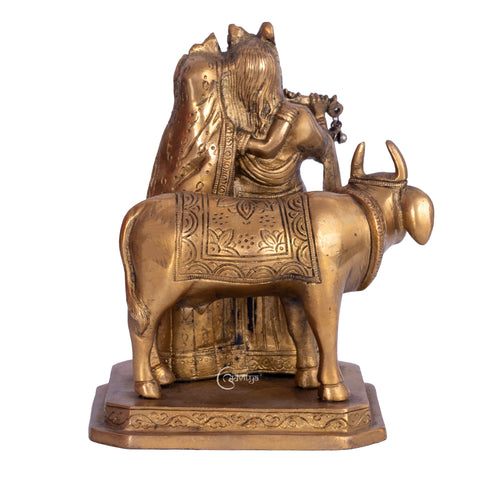 Radha Krishna Divine Brass Pair with Cow