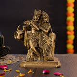 Radha Krishna Statue Divine Brass Pair with Cow