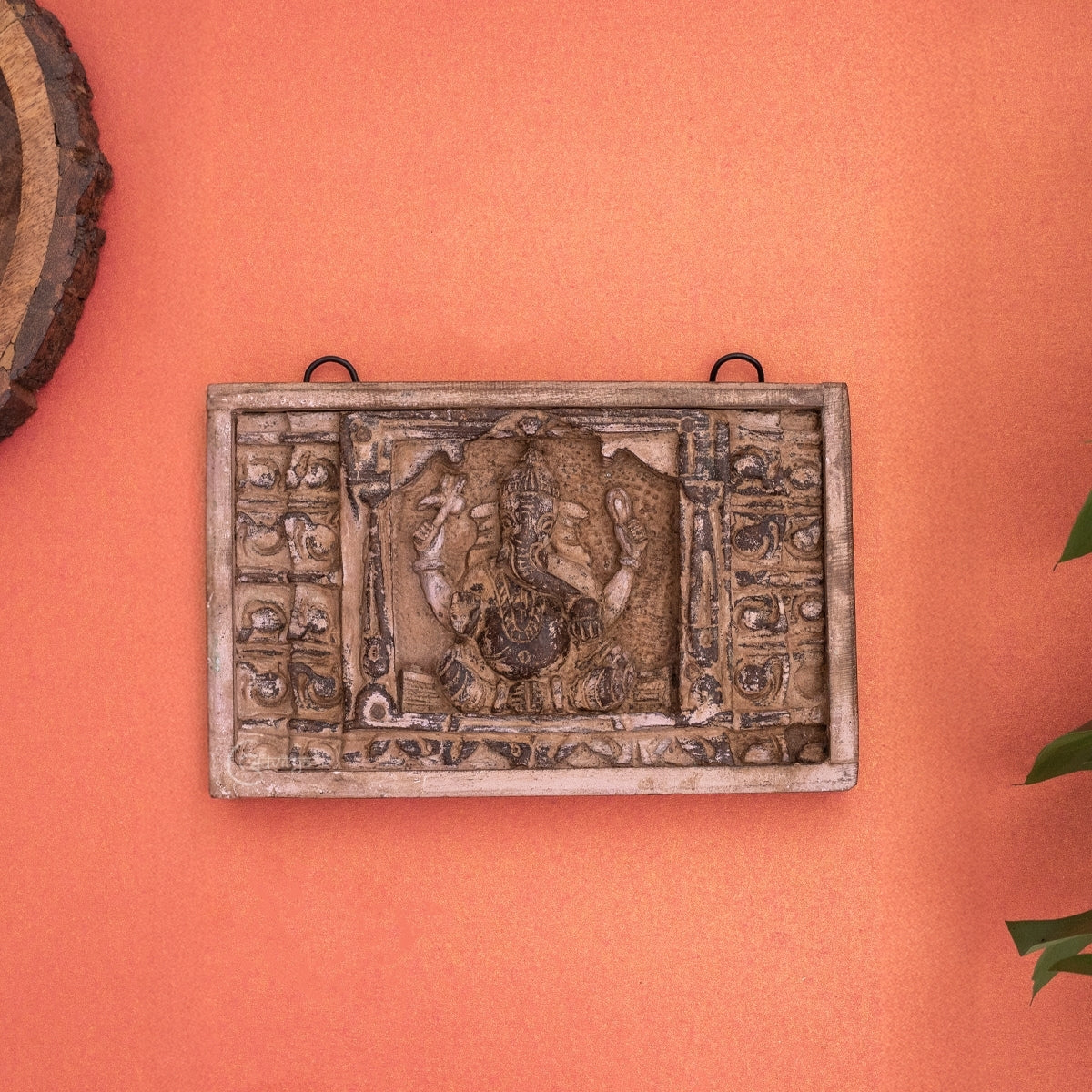 Wooden Ganesha Wall Decor Panel with Vintage Finish