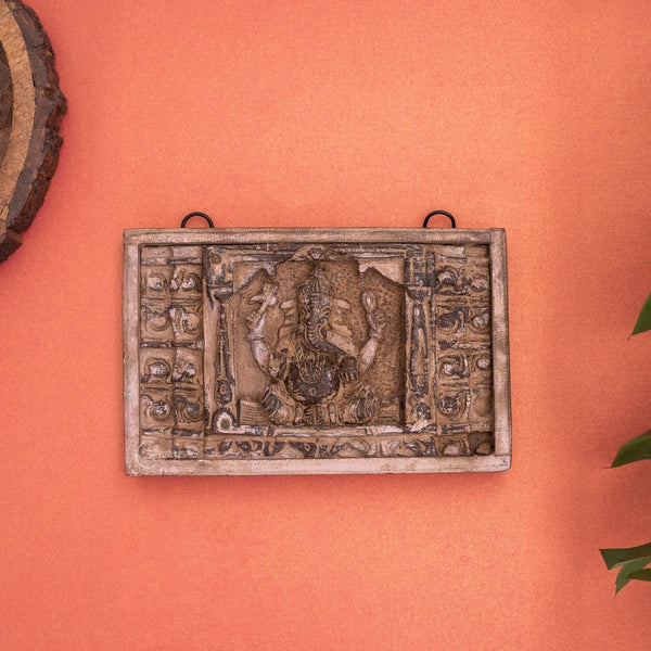 Wooden Ganesha Wall Decor Panel with Vintage Finish