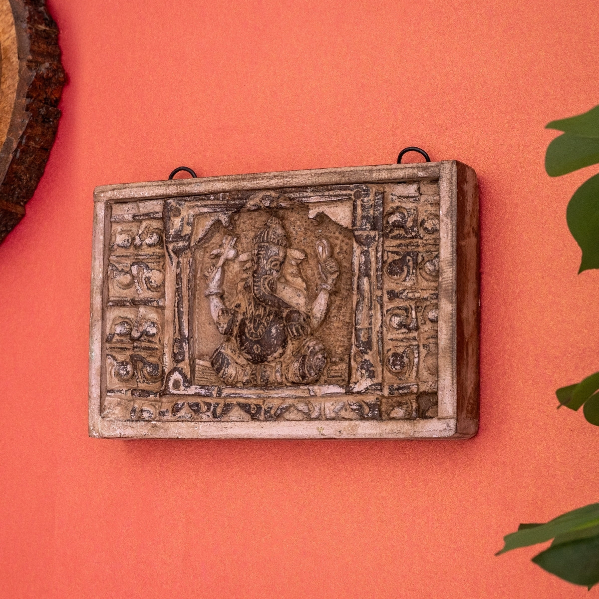 Wooden Ganesha Wall Decor Panel with Vintage Finish