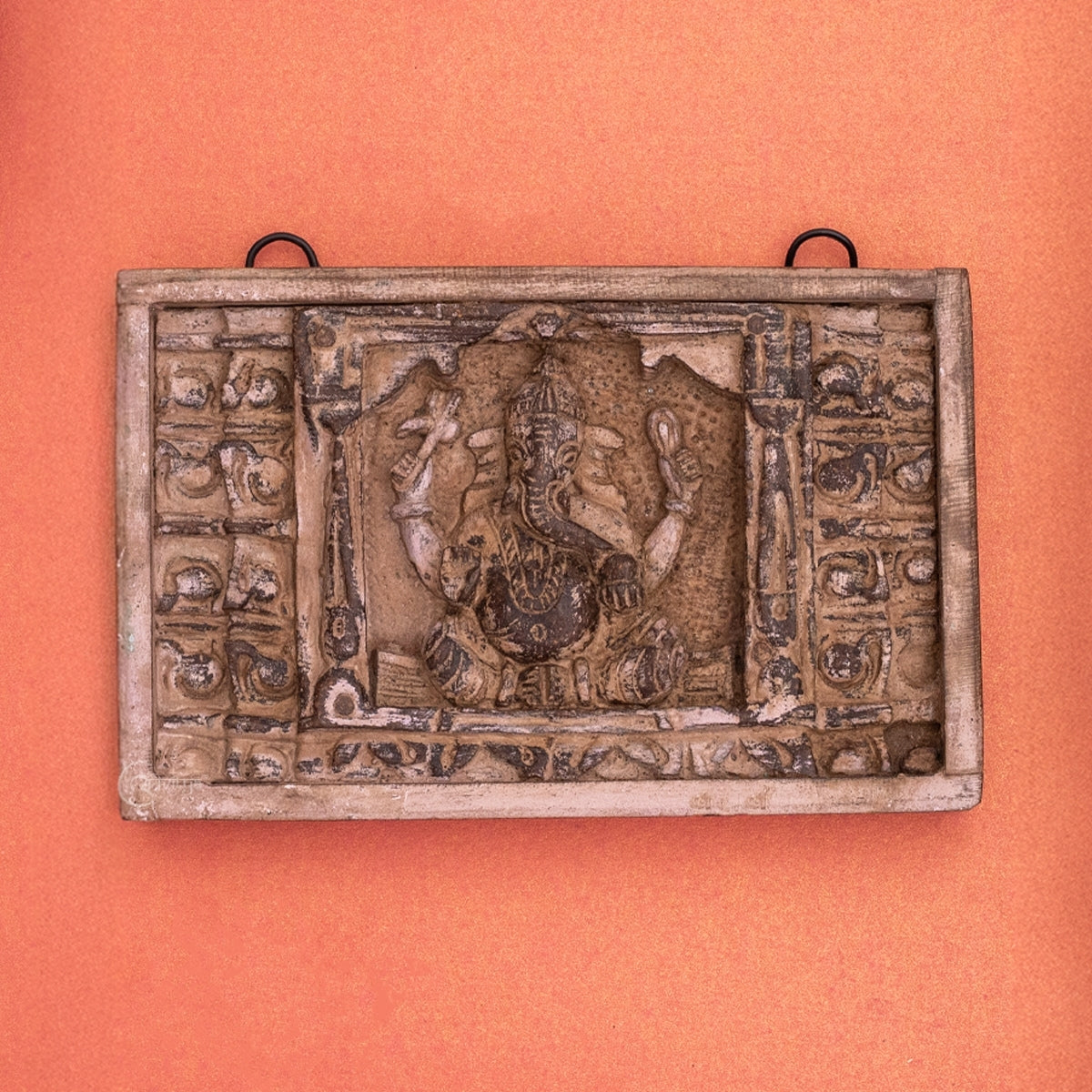 Wooden Ganesha Wall Decor Panel with Vintage Finish